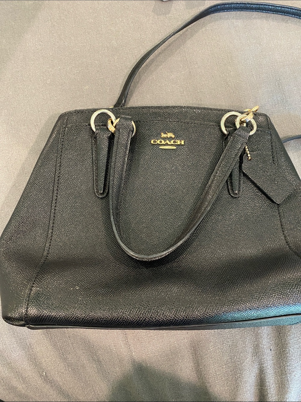 Coach Black Leather Satchel with Gold Accents